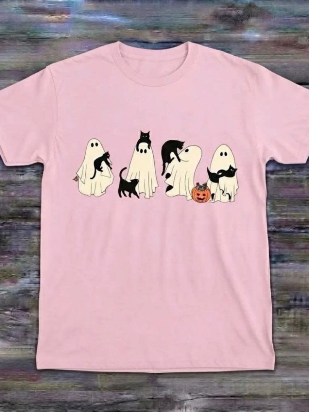Gildan Pink Halloween Ghosts & Cats Short Sleeve Tee